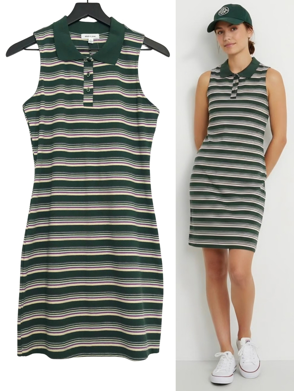 New! Stitch & Pine Sweater Ribbed Knit Sporty Preppy Polo Sleeveless Shirt Dress